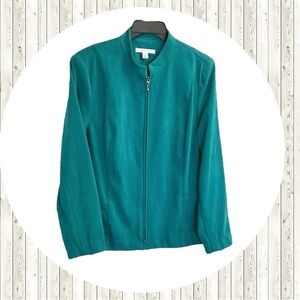 JM Collection Green Blue Vintage Zip Blazer Jacket w Stretch Women Size 14